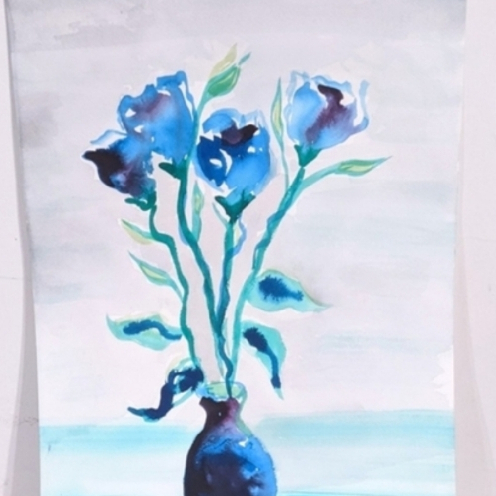 Original Signed Watercolor Painting Blue Roses - Picture 13 of 13